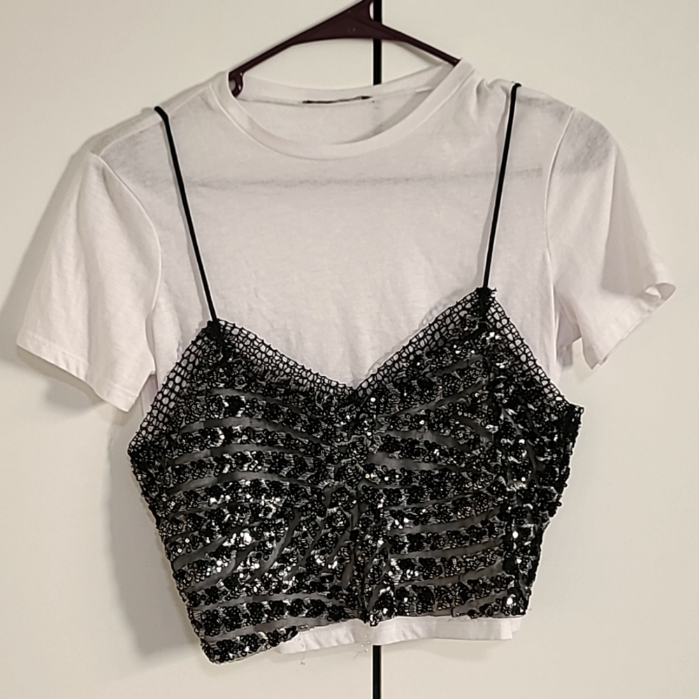 ZARA sequined t-shirt crop top